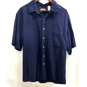 Caribbean Mens XL Silk Blend Shirt Blue Hawaiian Tropical Beach Vacation